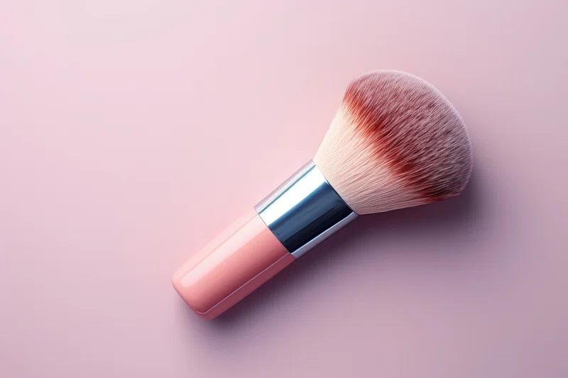 a pink kabuki brush with a short handle