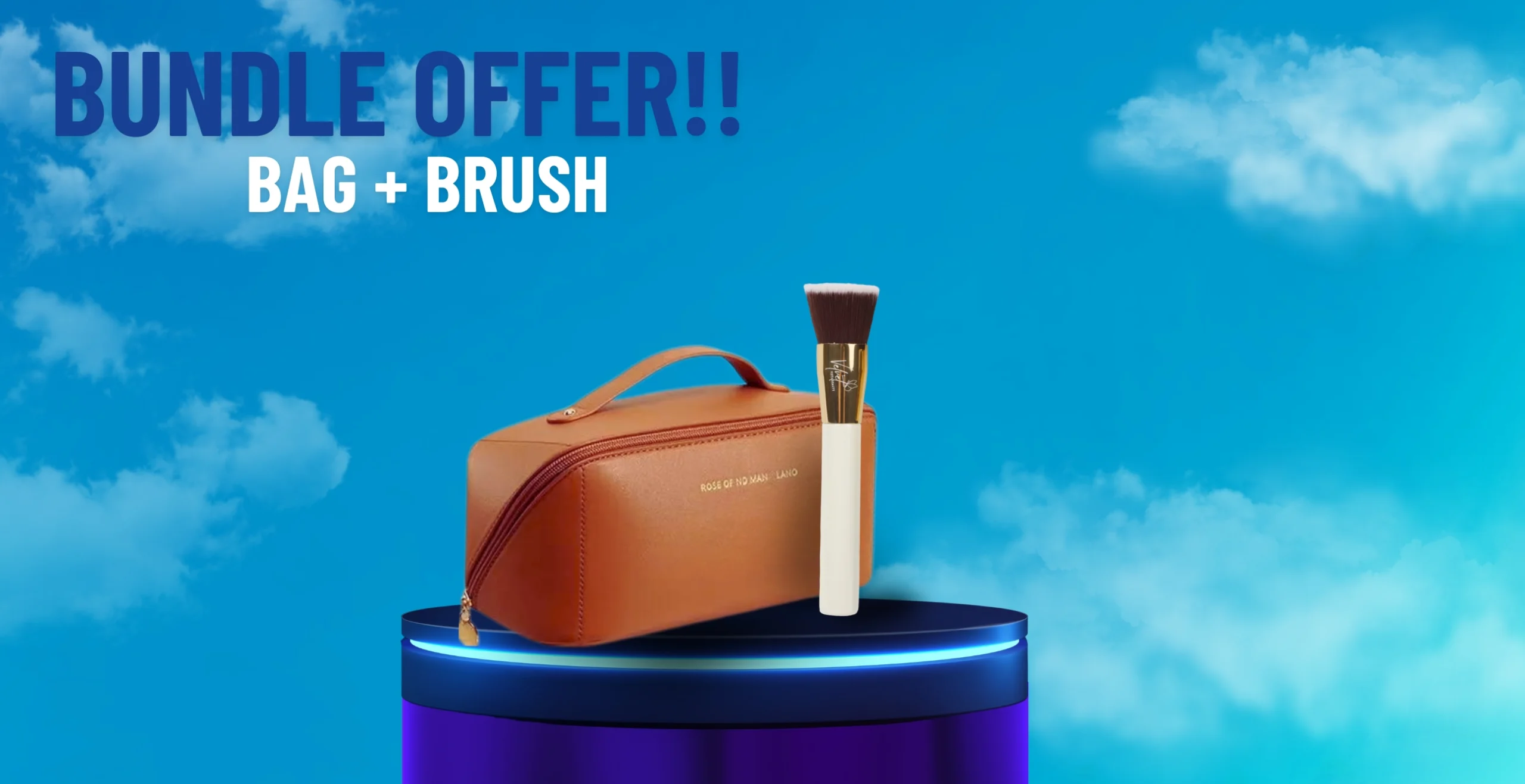 Travel makeup bag and flat top kabuki foundation brush