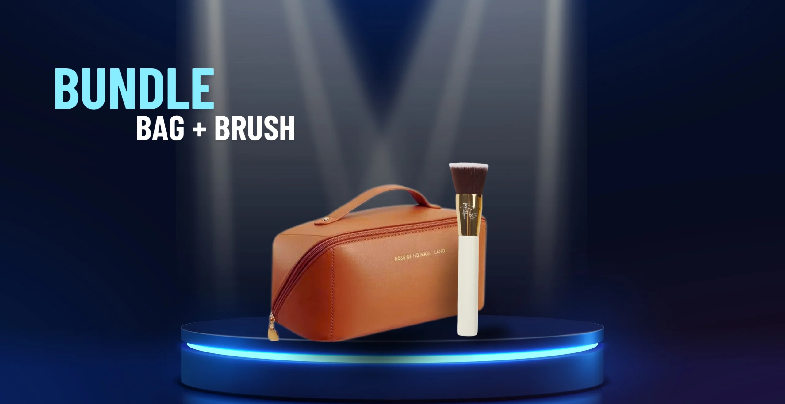Travel makeup bag and flat top kabuki foundation brush